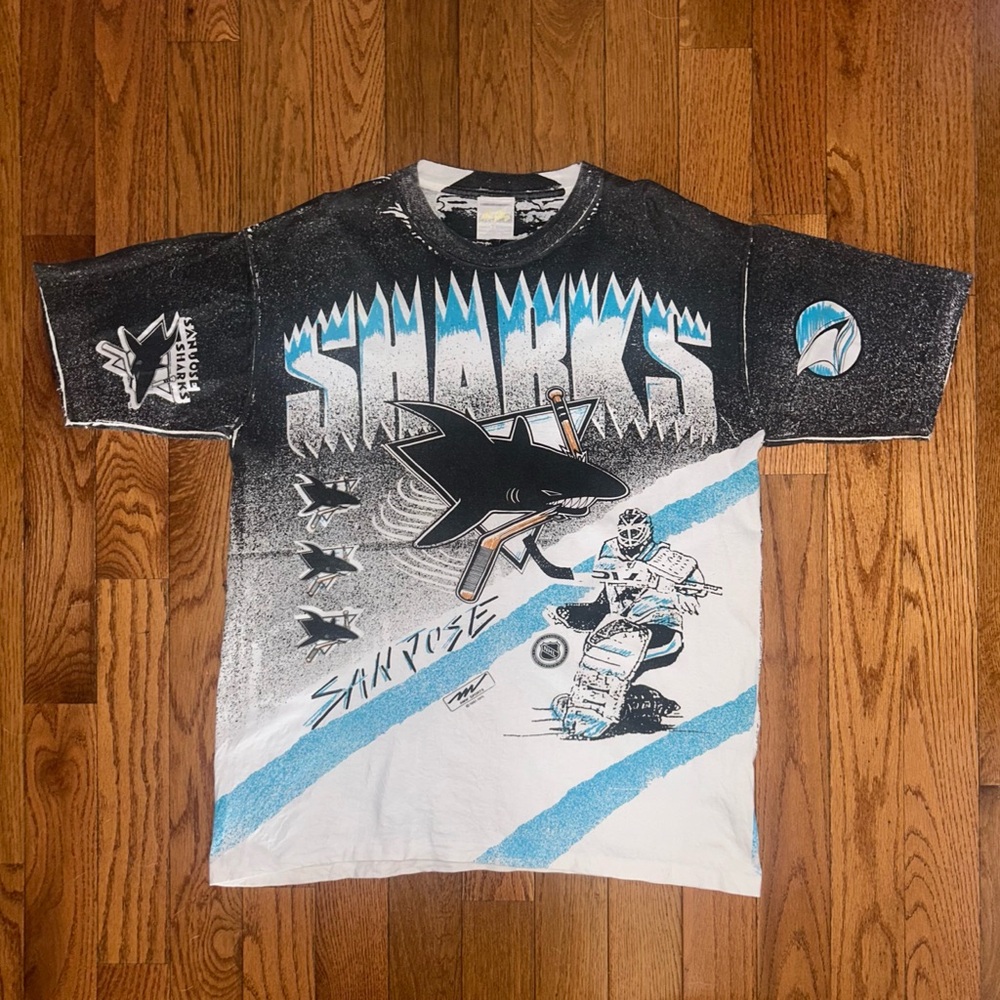 San Jose Sharks 1991 Magic Johnson AOP Vintage T-Shirt Size XL